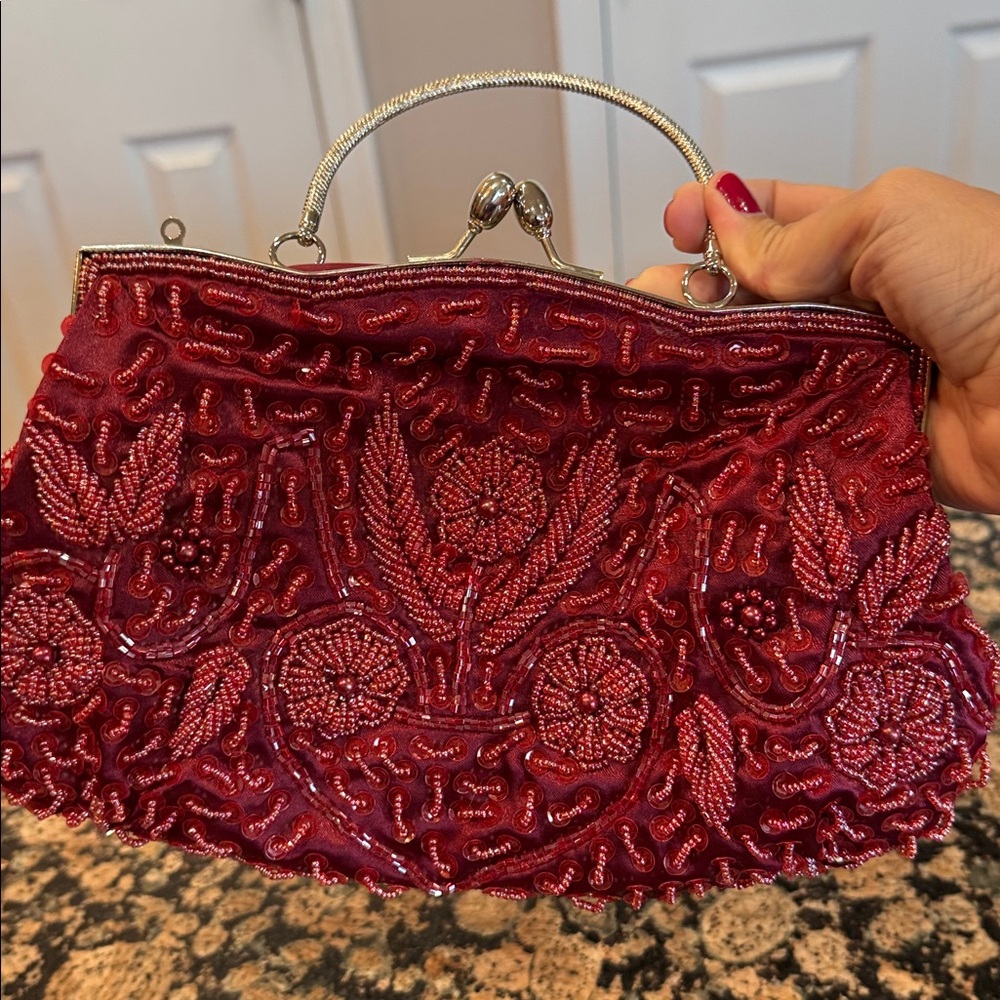 Elegant Red Beaded Handbag